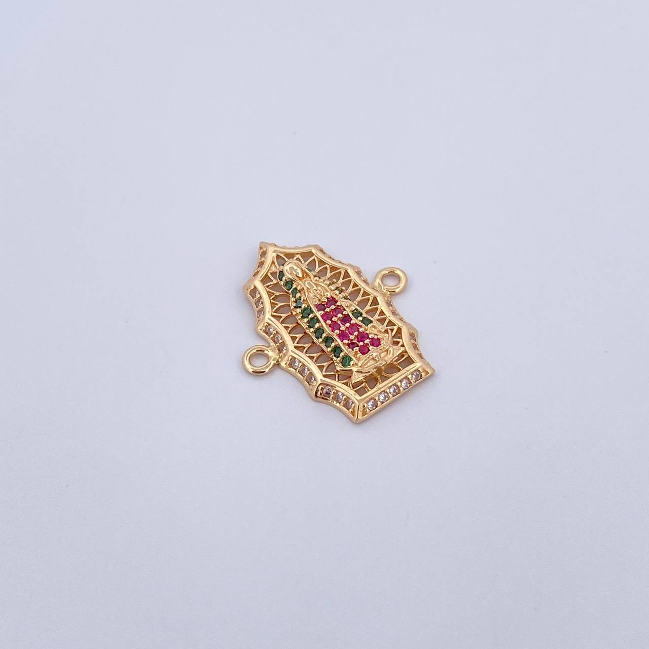 Herraje Virgen de Guadalupe 2.8gr / 2.3cm / Circones Fucsias Verdes Blancos Oro Amarillo 18K $