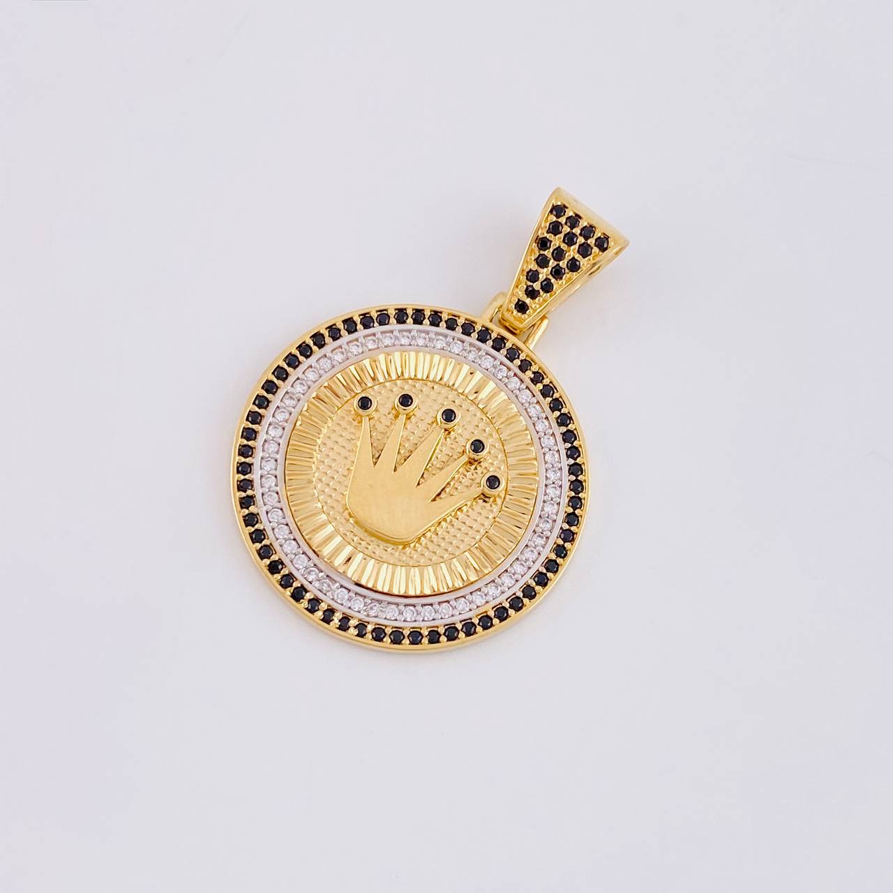 Dije Medalla Corona 6.95g / 3.6cm Dos Oros Amarillo Blanco 18K