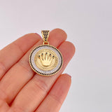 Dije Medalla Corona 6.95g / 3.6cm Dos Oros Amarillo Blanco 18K