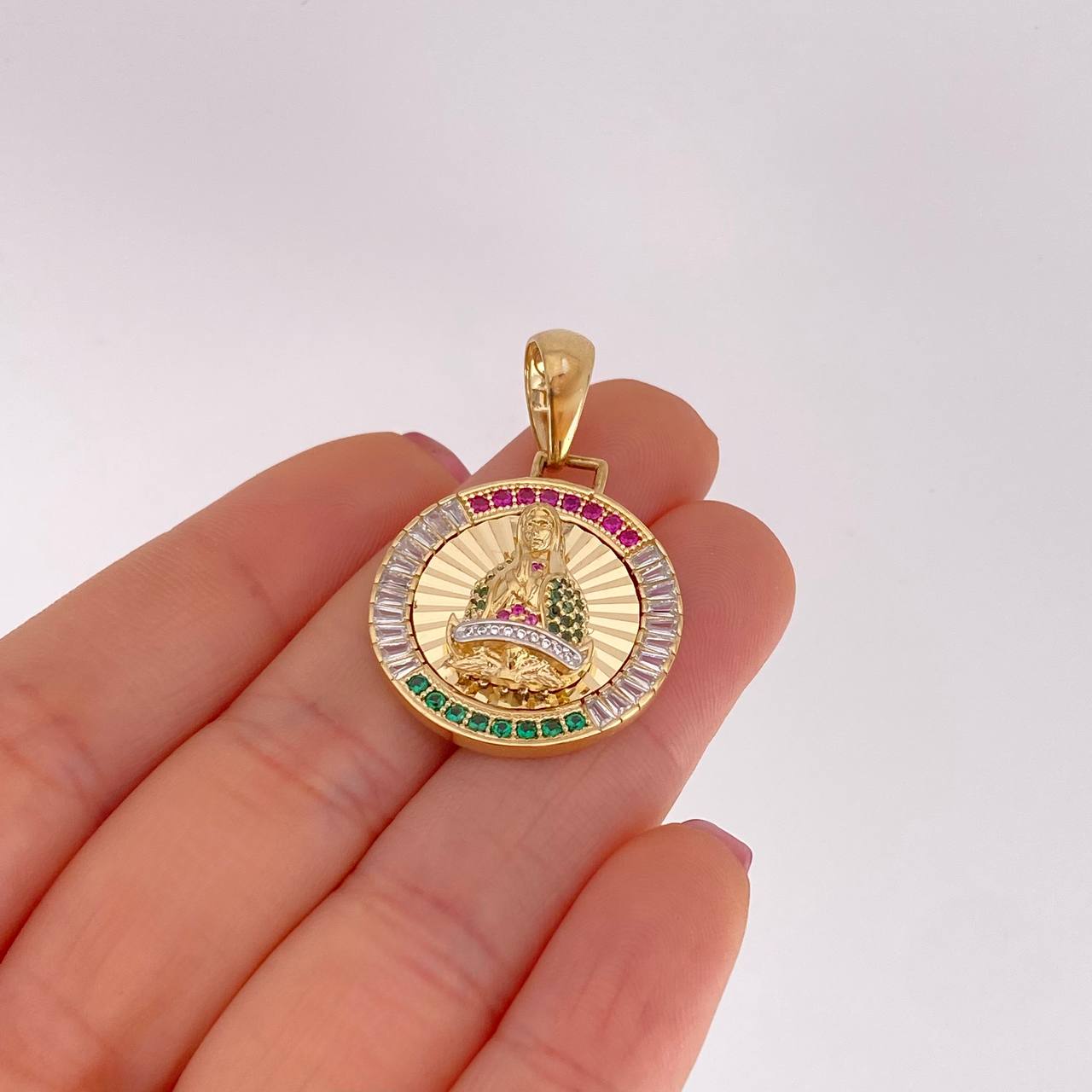 Dije Medalla Virgen Guadalupe 6.8g / 3.4cm Dos Oros Amarillo Blanco 18K