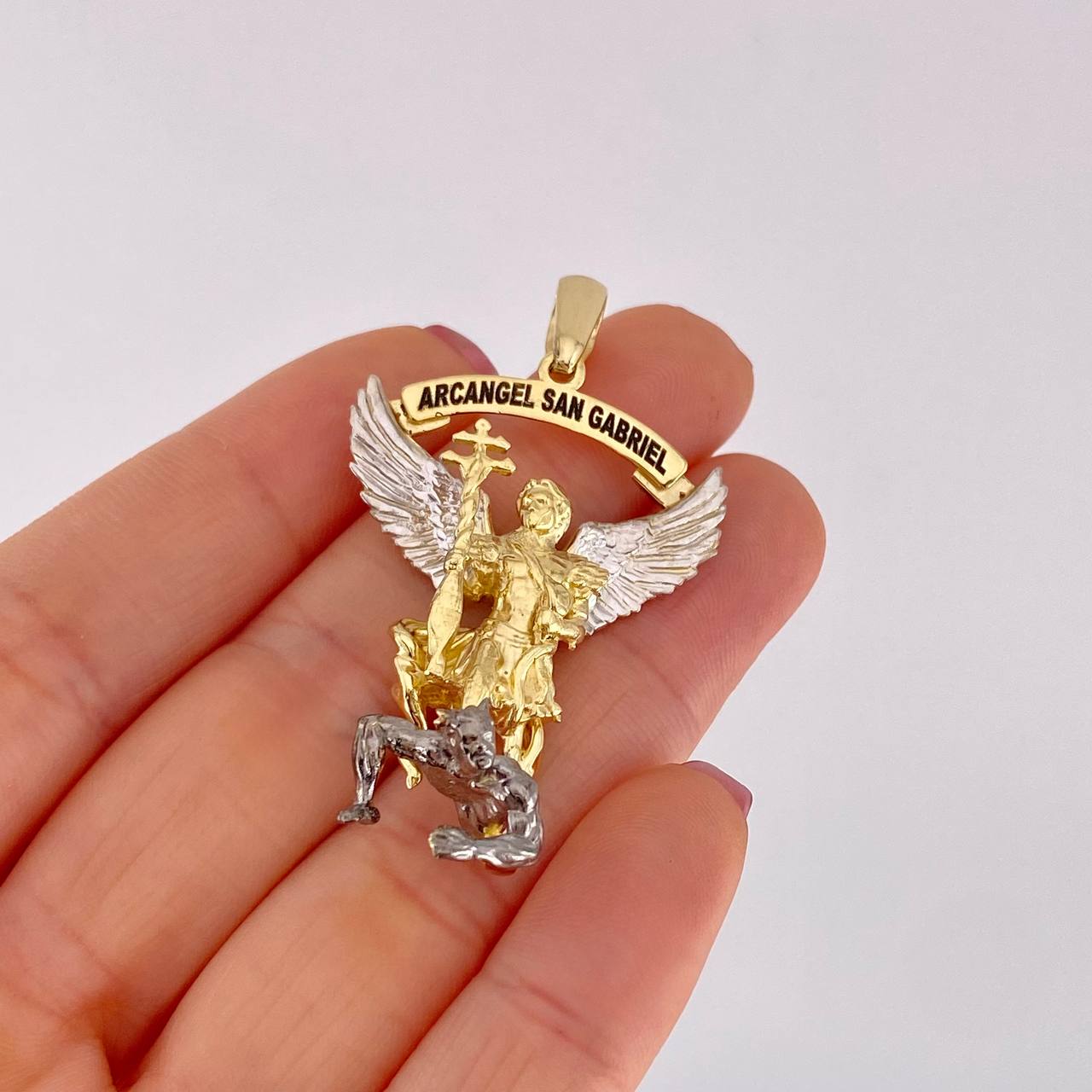 Dije Arcangel San Gabriel 20g / 5cm Dos Oros Amarillo Blanco 18K