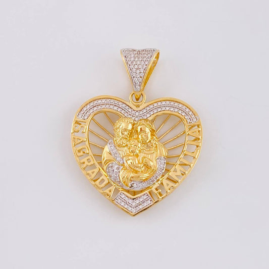 Dije Silueta Corazon Sagrada Familia 13.3g / 4.6cm Dos Oros Amarillo Blanco 18K