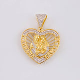 Dije Silueta Corazon Sagrada Familia 13.3g / 4.6cm Dos Oros Amarillo Blanco 18K
