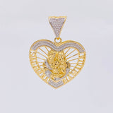 Dije Silueta Corazon Sagrada Familia 13.3g / 4.6cm Dos Oros Amarillo Blanco 18K
