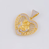 Dije Silueta Corazon Sagrada Familia 13.3g / 4.6cm Dos Oros Amarillo Blanco 18K