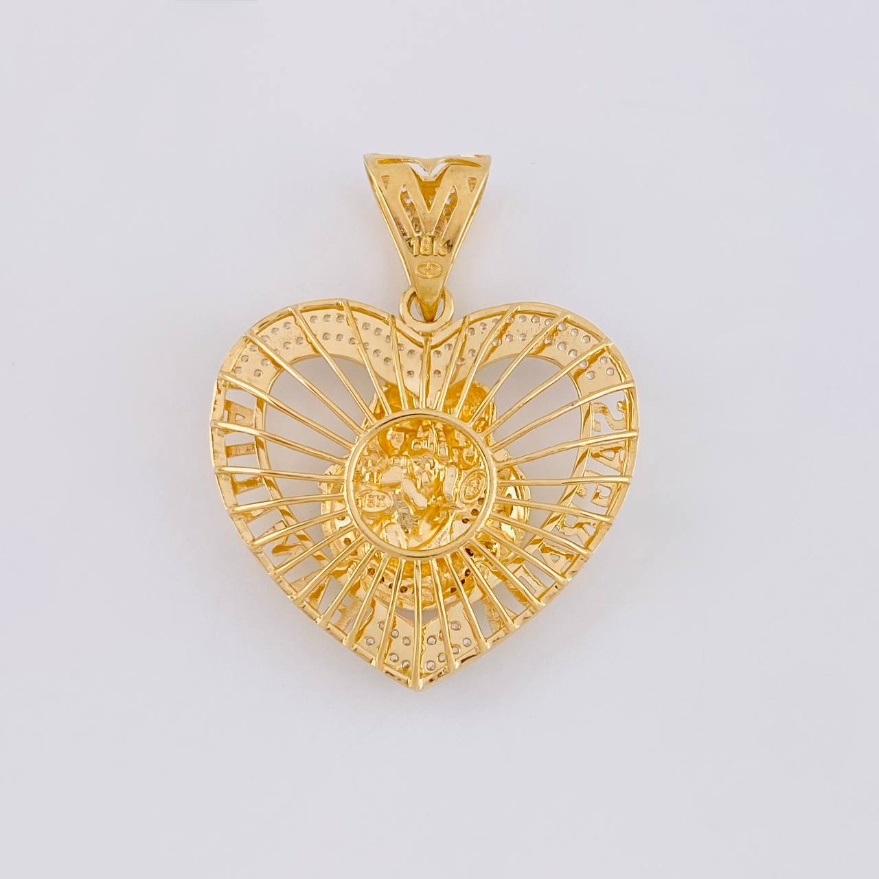 Dije Silueta Corazon Sagrada Familia 13.3g / 4.6cm Dos Oros Amarillo Blanco 18K