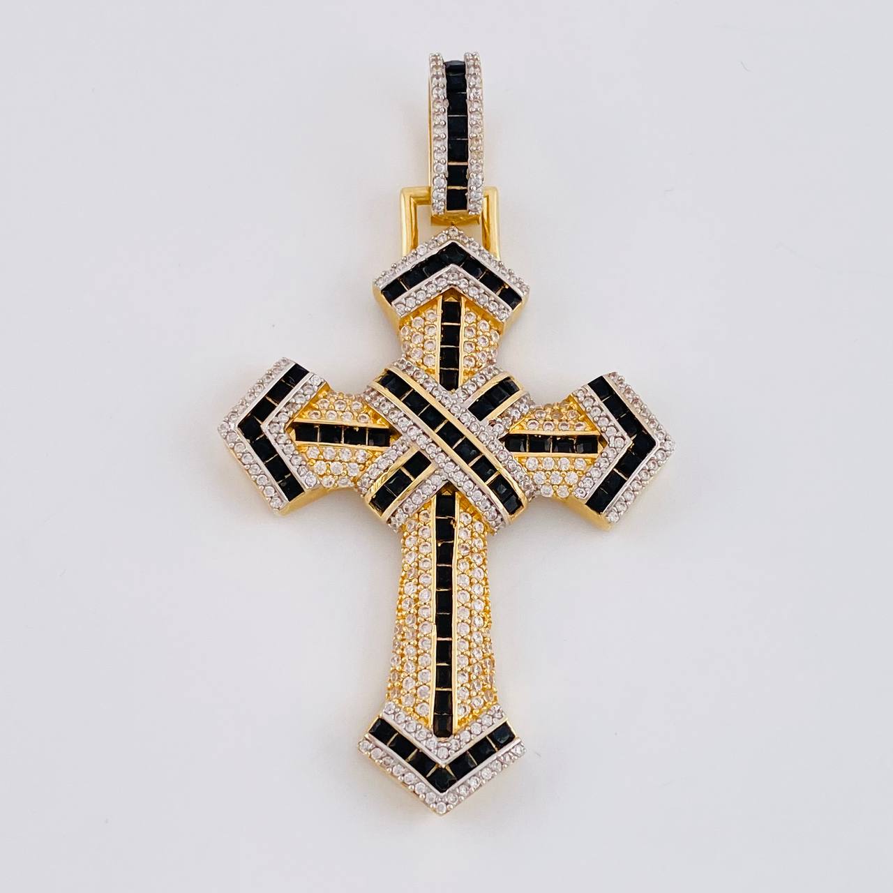 Dije Cruz Entrelazada 19g / 7cm Dos Oros Amarillo Blanco 18K