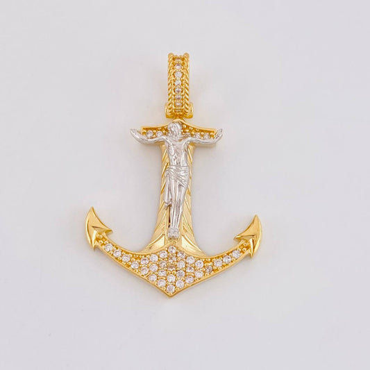 Dije Ancla Cristo 5.4g / 3.8cm Dos Oros Amarillo Blanco 18K