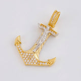 Dije Ancla Cristo 5.4g / 3.8cm Dos Oros Amarillo Blanco 18K