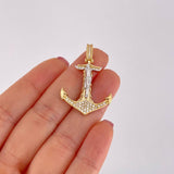 Dije Ancla Cristo 5.4g / 3.8cm Dos Oros Amarillo Blanco 18K