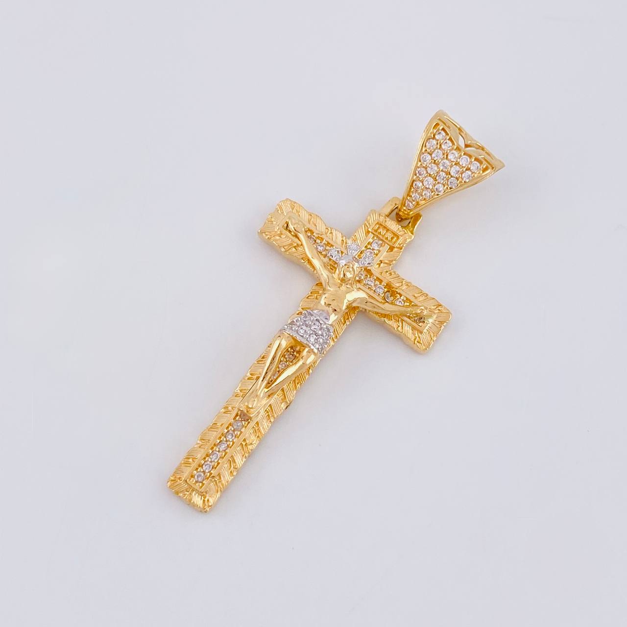 Dije Cruz Cristo 5.85g / 4.5cm Dos Oros Amarillo Blanco 18K