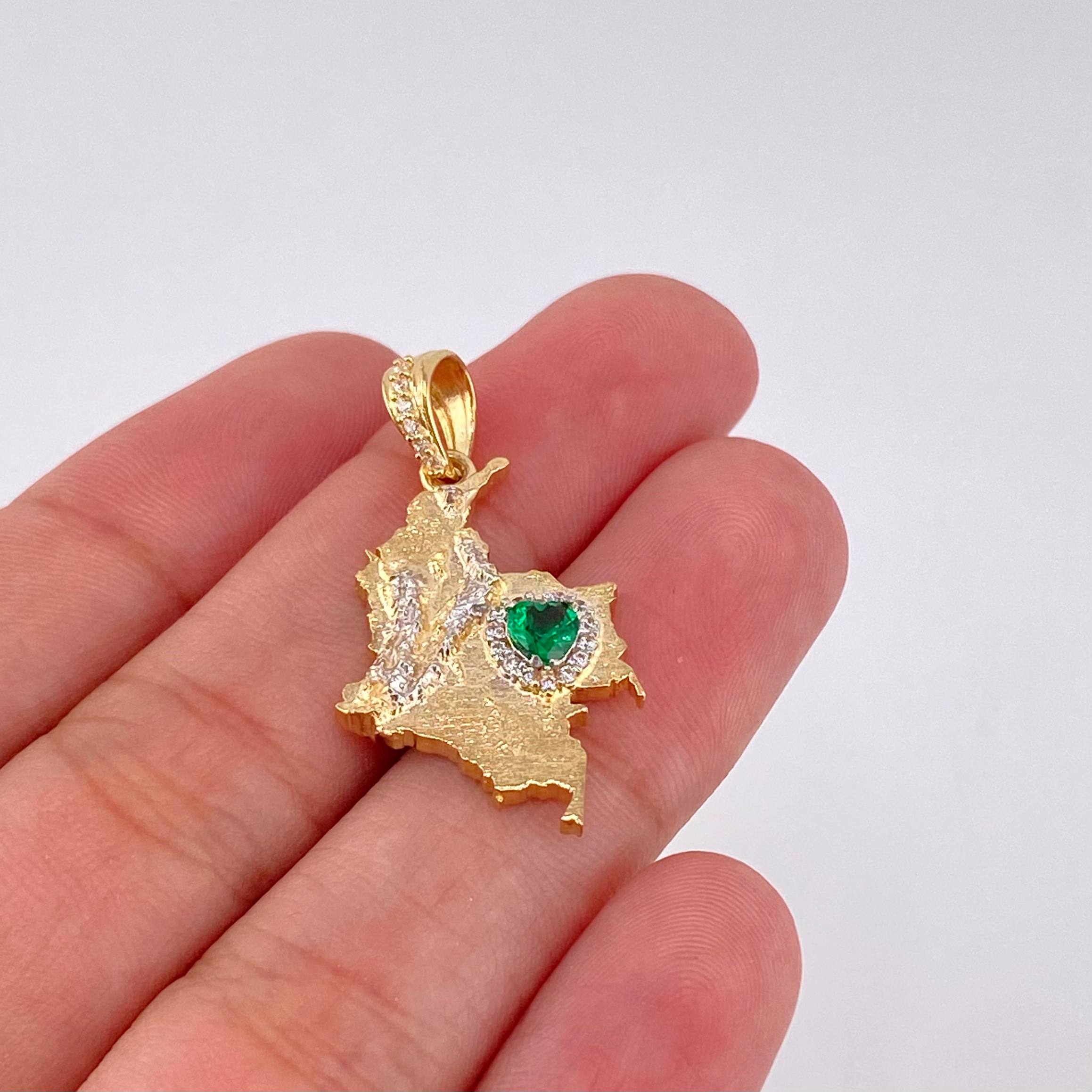 Dije Mapa de Colombia 3.05g / 3cm Dos Oros Amarillo Blanco 18K