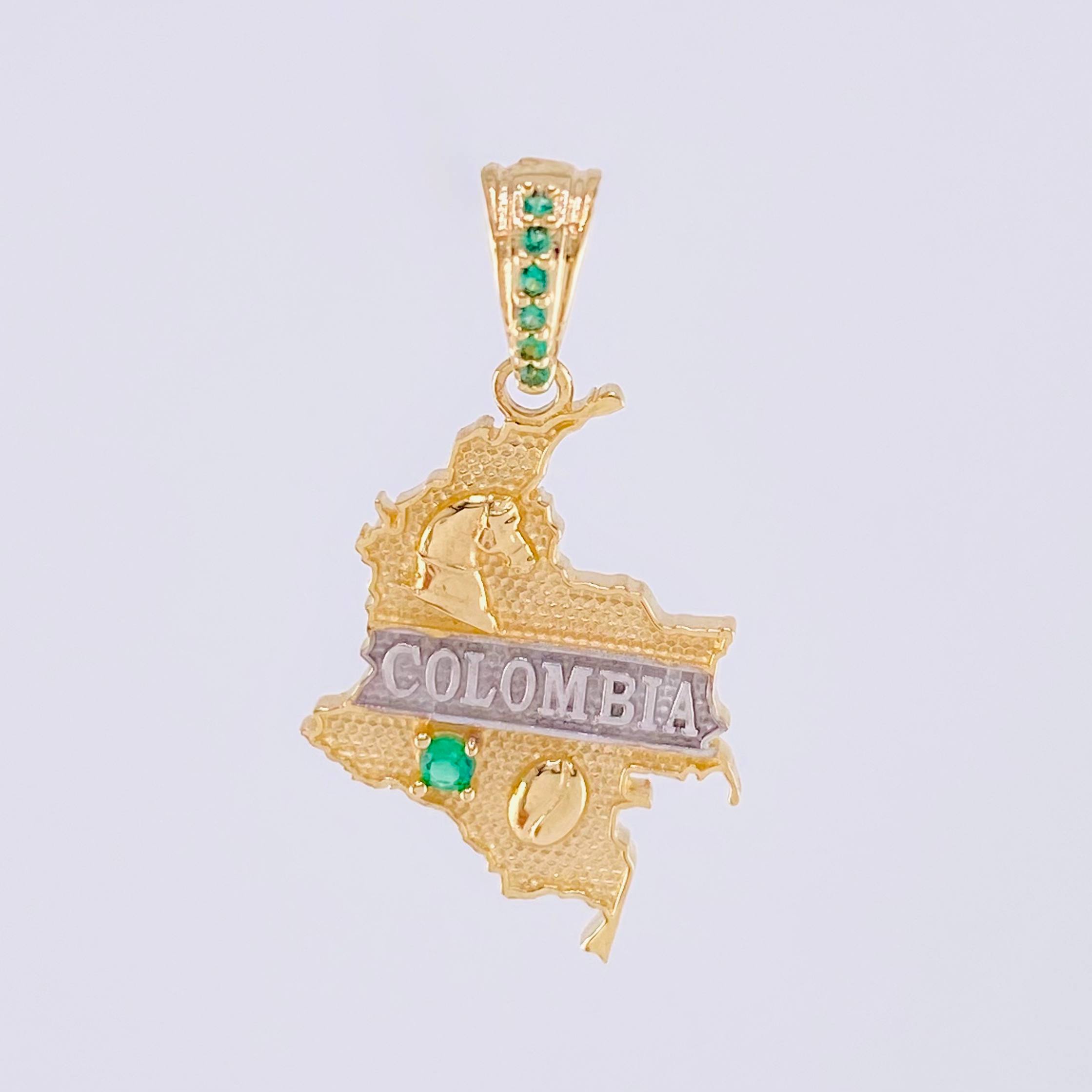 Dije Mapa Colombia 2.55g / 2.8cm Dos Oros Amarillo Blanco 18K