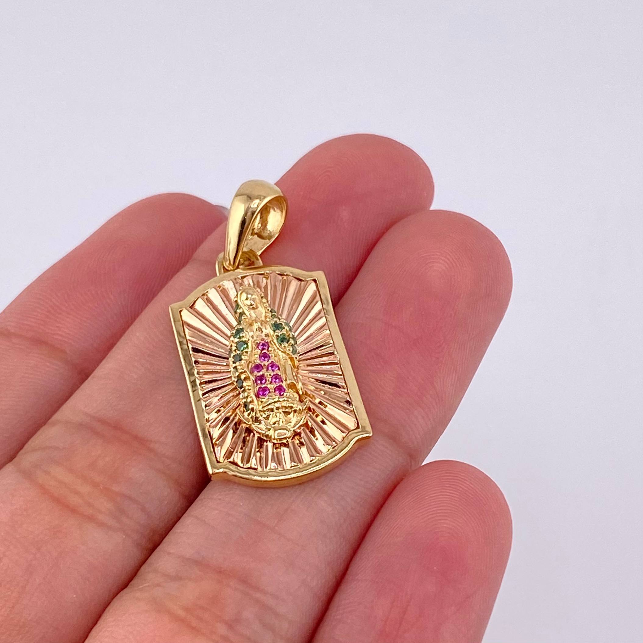 Dije Placa Virgen Guadalupe 4.95g / 3cm Dos Oros Amarillo Rosa 18K