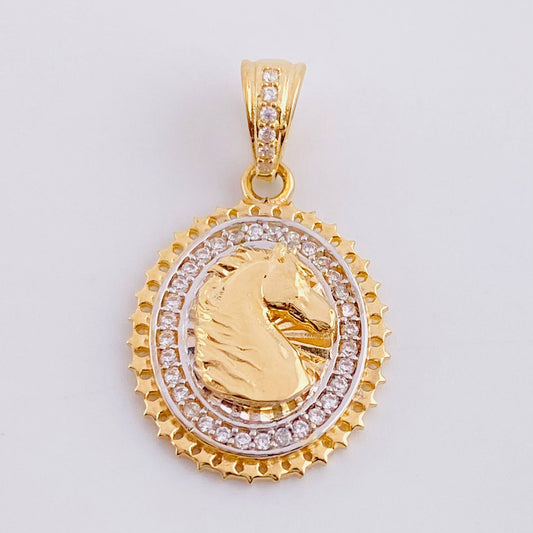 Dije Medalla Caballo 3.3g / 2.6cm Dos Oros Amarillo Blanco 18K