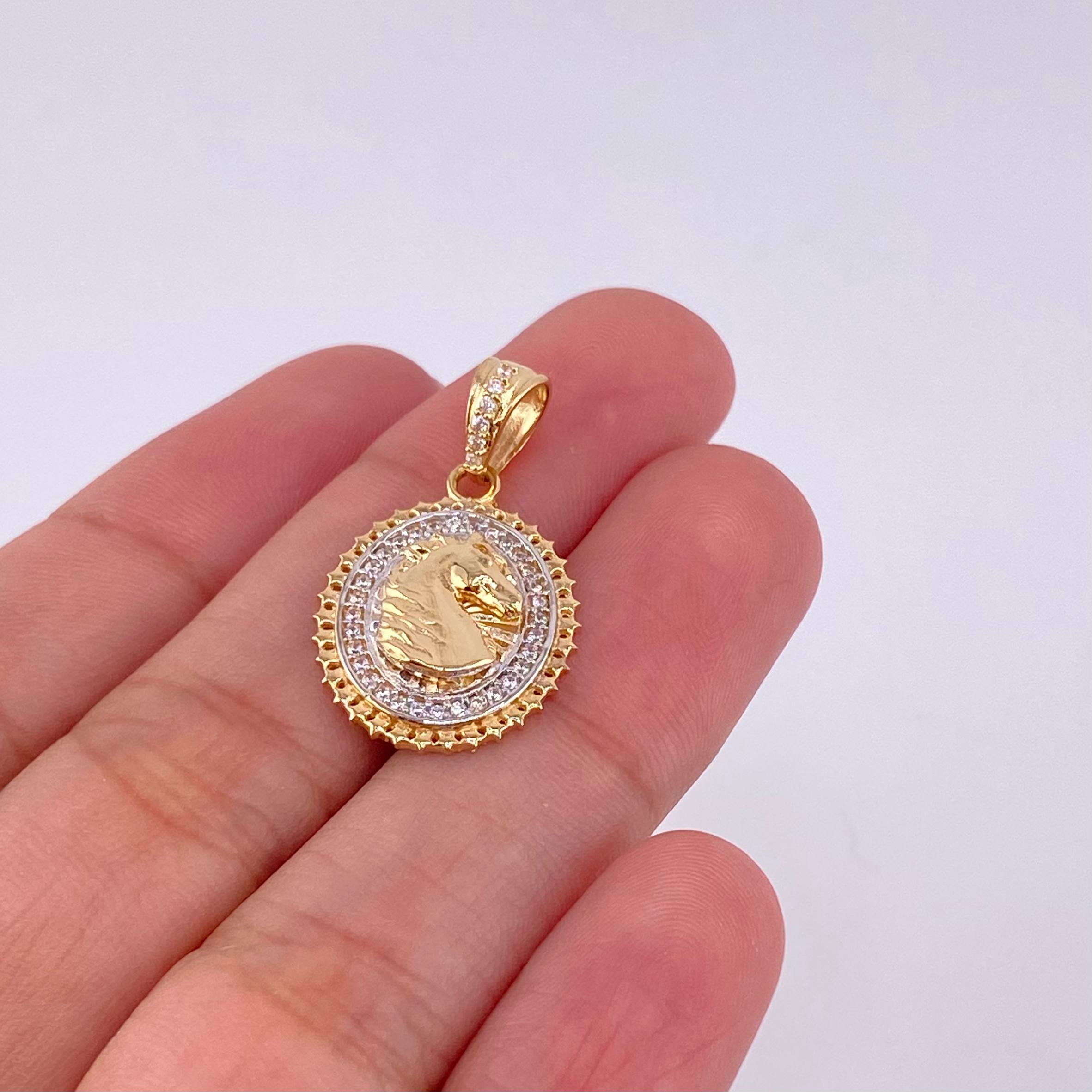 Dije Medalla Caballo 3.3g / 2.6cm Dos Oros Amarillo Blanco 18K
