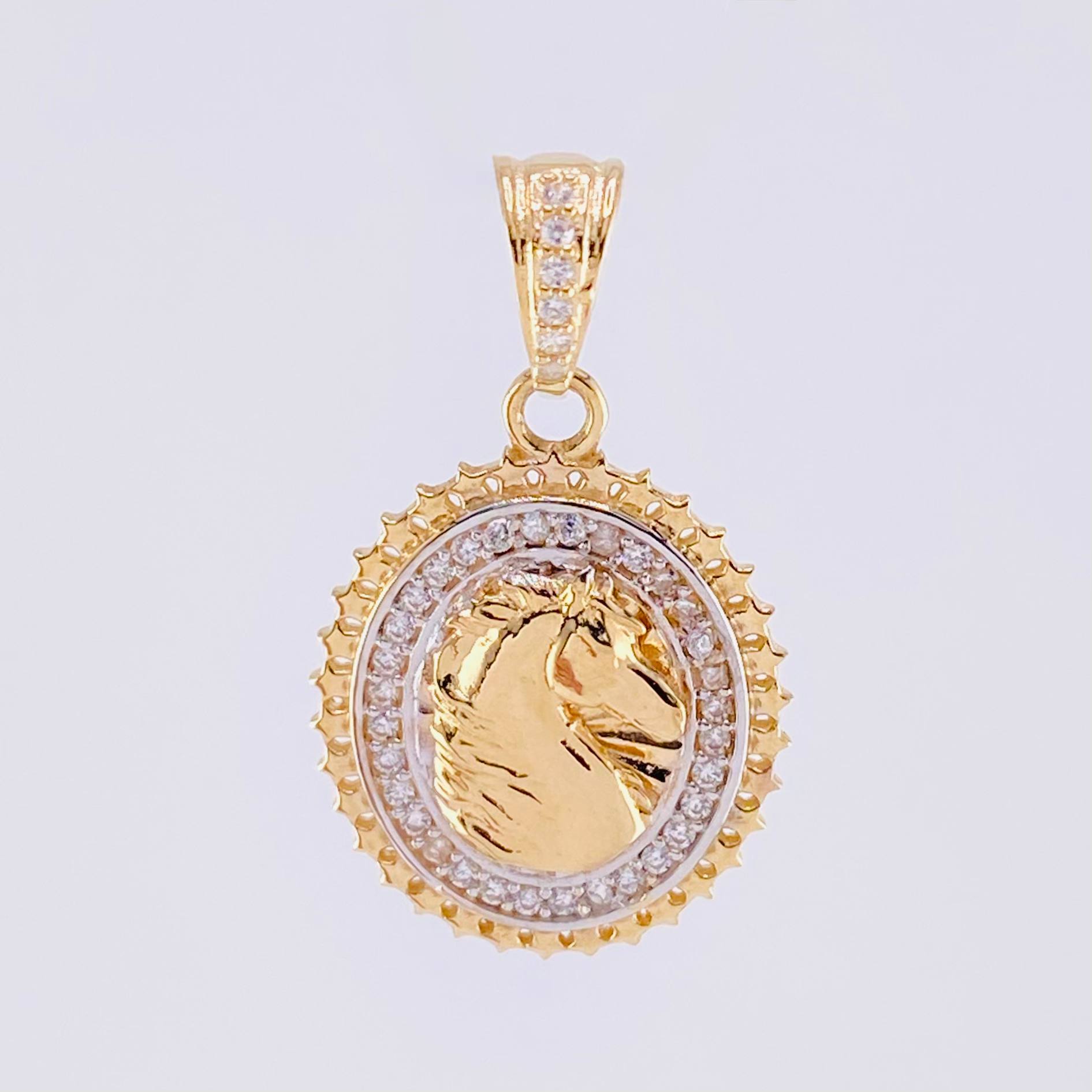 Dije Medalla Caballo 3.3g / 2.6cm Dos Oros Amarillo Blanco 18K