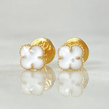 Topos Trebol 0.75gr / 6mm Borde Punteado Resina Blanca Oro Amarillo 18K ©
