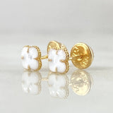 Topos Trebol 0.75gr / 6mm Borde Punteado Resina Blanca Oro Amarillo 18K ©