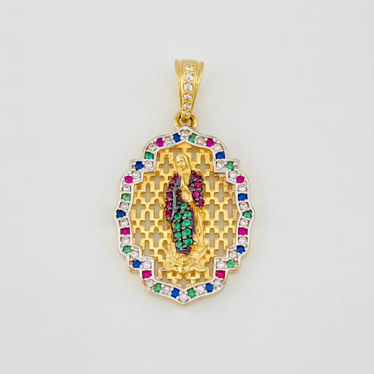 Dije Medalla Virgen de Guadalupe 3.7g / 3cm Dos Oros Amarillo Blanco 18K