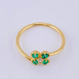 Anillo Trebol 4 Hojas Esmeraldas 15pts Diamantes 2pts 1.95gr / T7 / Oro Amarillo 18K ©