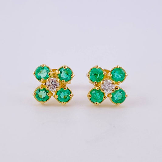 Topos Trebol 4 Hojas Esmeraldas 40pts Diamante 10pts 1.95gr / 7.6mm Oro Amarillo 18K