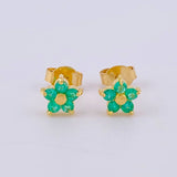 Topos Flor 5 Pétalos Esmeraldas 20pts 1.2gr / 6.2mm Oro Amarillo 18K