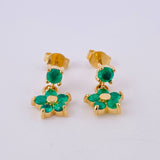 Topos Flor Colgante Esmeraldas 60pts 2.55gr / 1.5cm / Oro Amarillo 18K