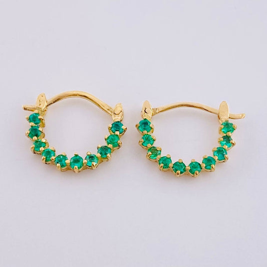 Candongas Arco Media Luna Esmeraldas 30pts 1.45gr / 1.3cm / Oro Amarillo 18K