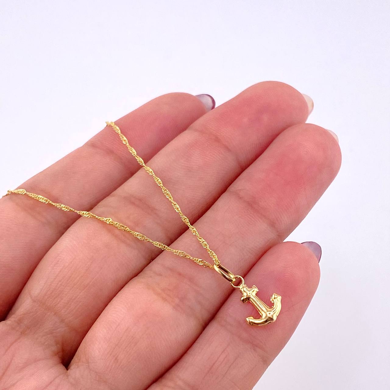 Set Cadena y Dije Singapur + Ancla 1.25gr / 45cm / Oro Amarillo 18K (Oferta)