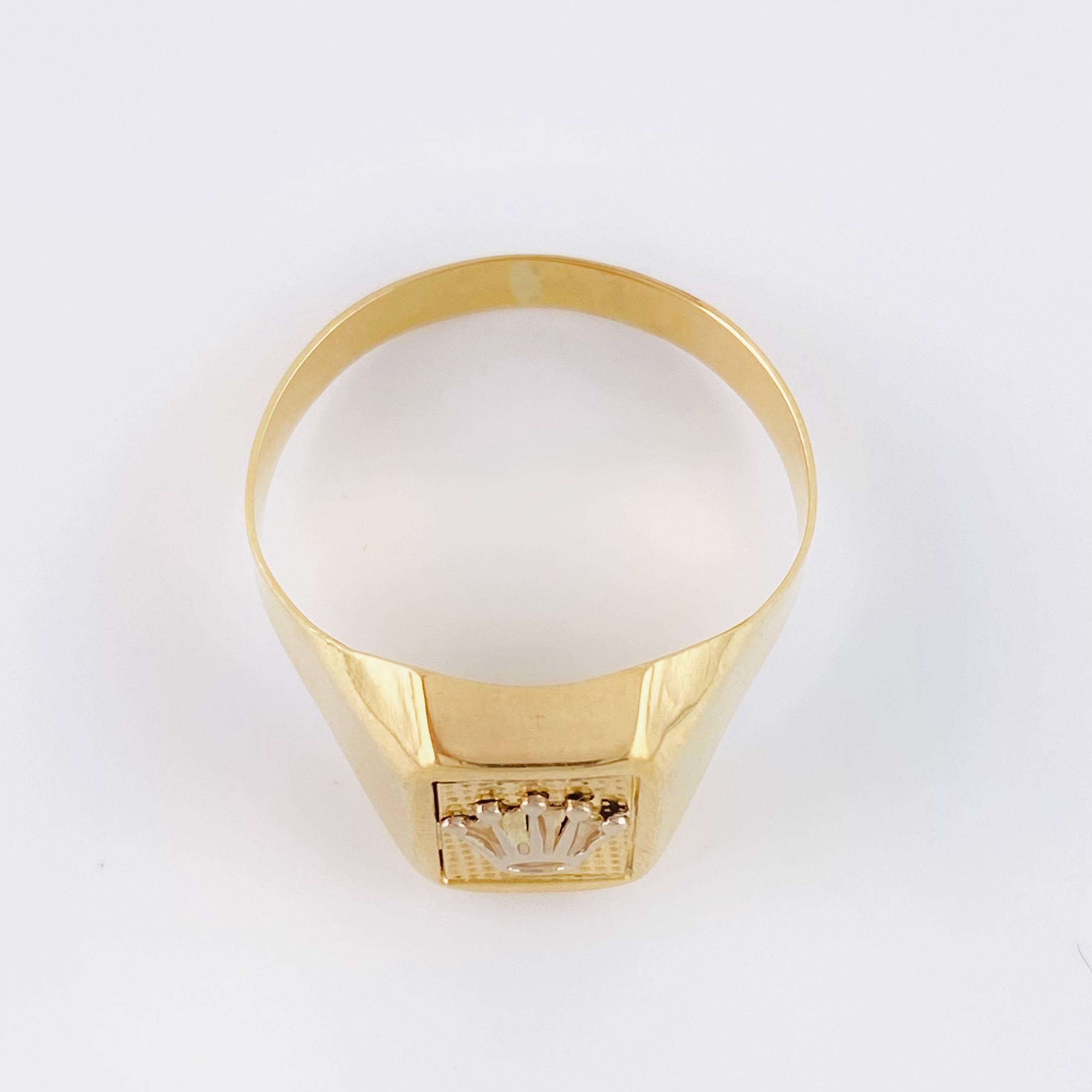 Anillo Sello Corona 3.55gr / T11 / Dos Oros Amarillo Blanco 18K ©