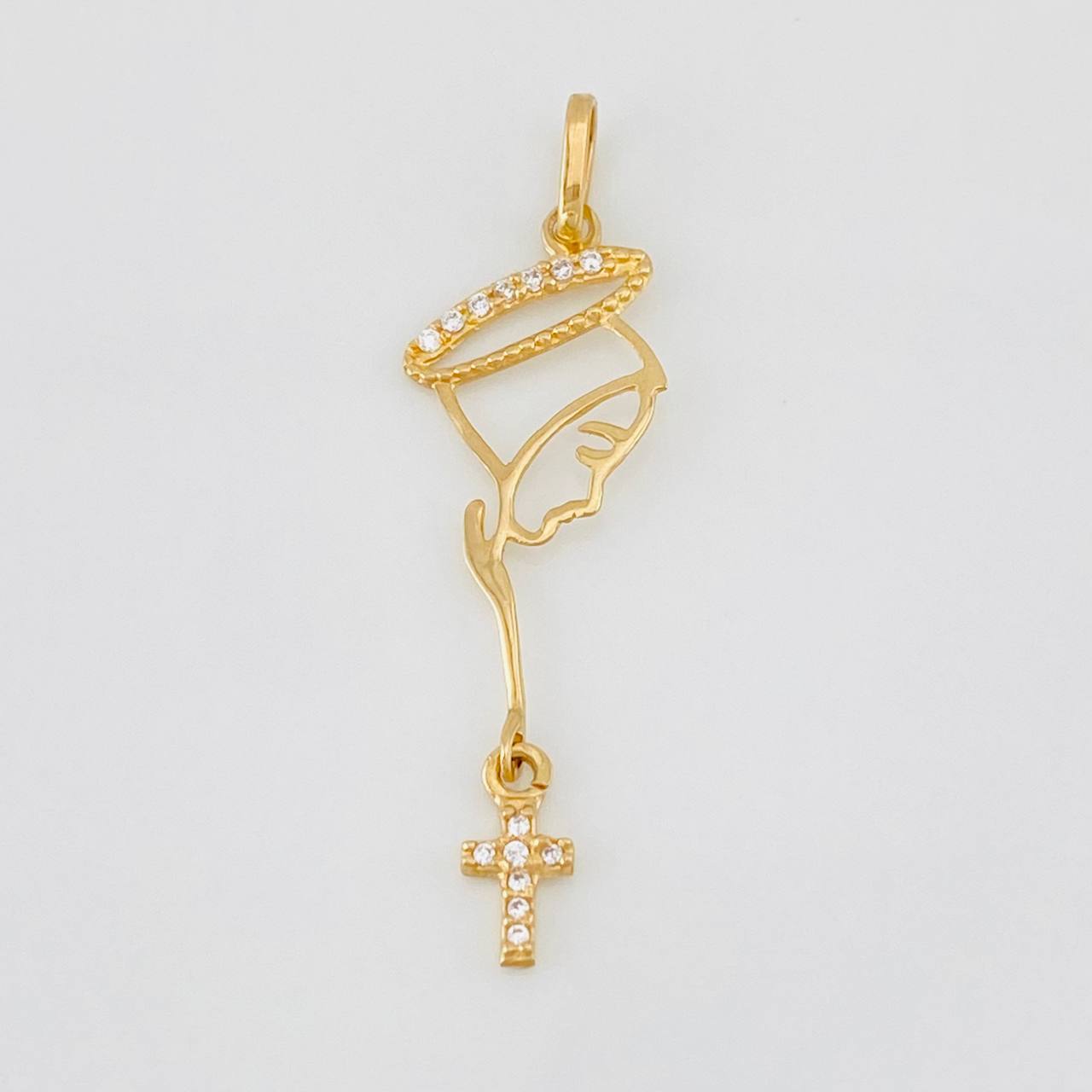 Dije Rostro Virgen Maria 0.7g / 3.5cm Tres Oros Amarillo Blanco Negro 18K