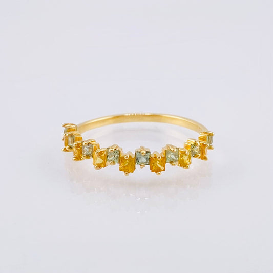 Anillo Zafiros Verdes Amarillos 90pts 1.75gr / T7 1/2 / Oro Amarillo 18K