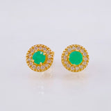 Set Circular Topos + Dije Diamantes 37pts Esmeraldas 84pts 4.2gr / 1.5cm / 8mm Oro Amarillo 18K
