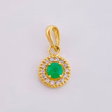 Set Circular Topos + Dije Diamantes 37pts Esmeraldas 84pts 4.2gr / 1.5cm / 8mm Oro Amarillo 18K