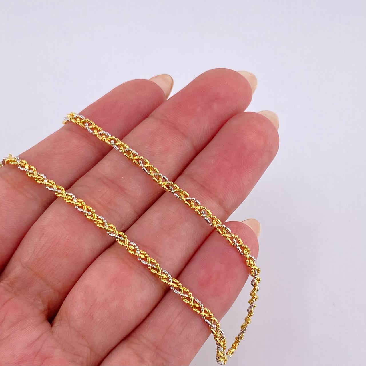 Cadena Morce Trenzada 5.9 g / 50.5 cm / 2.3 mm Dos Oros Amarillo Blanco 18K