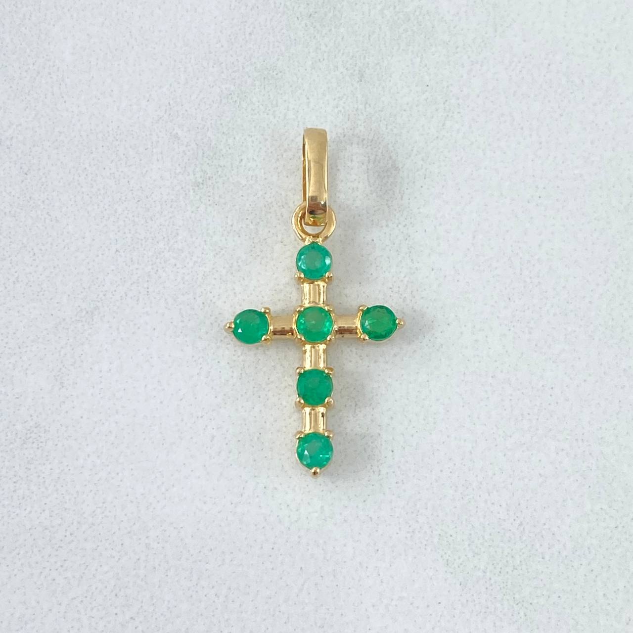 Dije Cruz Baculada 1.35gr / 2.5cm / Esmeraldas 37Pts Oro Amarillo 18K (Joya) ©