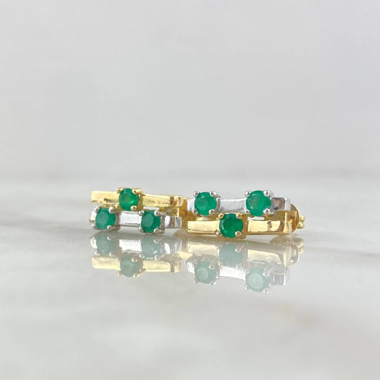 Topos Trio Cubicular 4.1gr / 1.5cm / Esmeraldas 9Ptos Dos Oros Amarillo Blanco 18K (Joya) ©