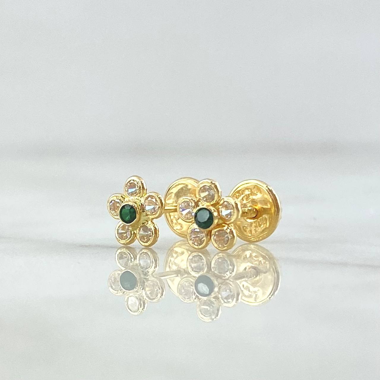 Topos Flor Sakura 0.7gr / 6mm Circones Blancos Y Verde Oro Amarillo 18K ©