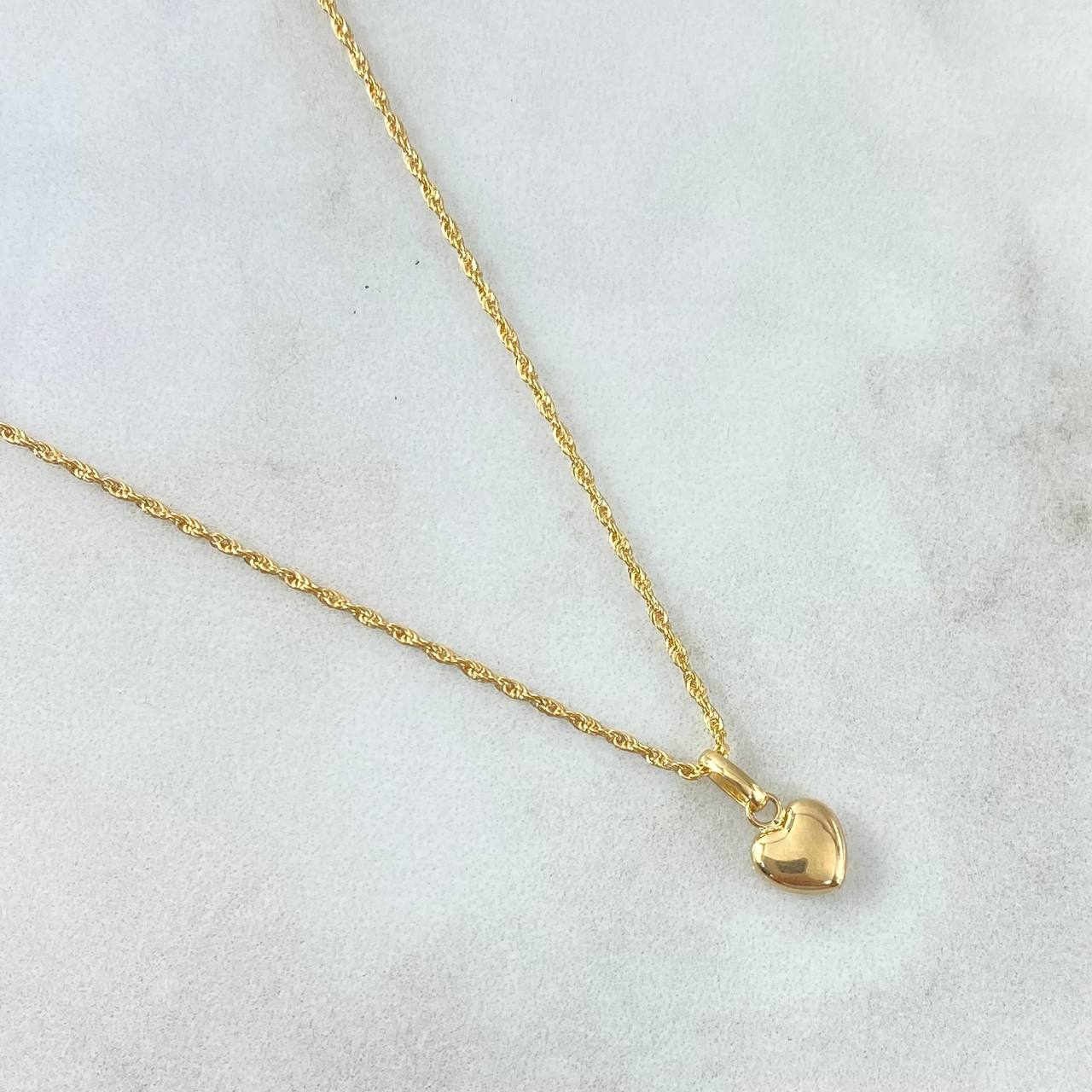 Set Cadena Lazo 1gr / 50cm / 1.2mm + Dije Corazón Plano 0.35gr / 1.3cm Oro Amarillo 18K (Oferta)