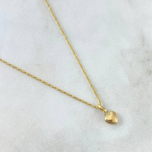 Set Cadena Lazo 1gr / 50cm / 1.2mm + Dije Corazón Plano 0.35gr / 1.3cm Oro Amarillo 18K (Oferta)