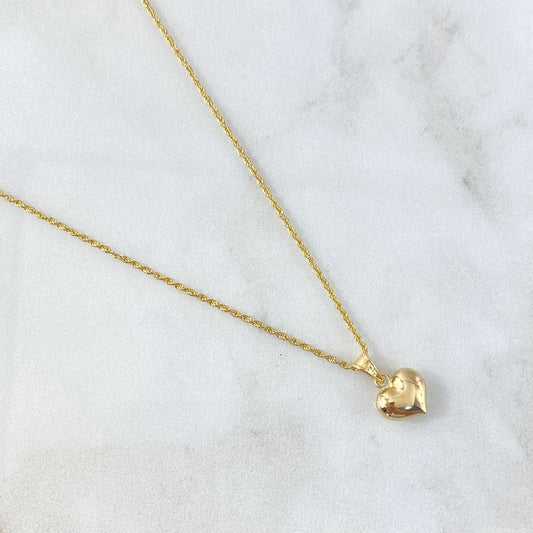 Set Cadena Lazo 0.95gr / 45cm + Dije Corazón Cargador Borde Liso 0.55gr / 1.7cm Oro Amarillo 18K (Oferta)