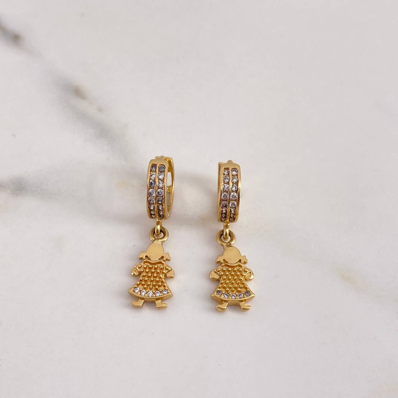 Candongas Niña 4.15gr / 2.7cm / Circones Blancos Oro Amarillo 18K #