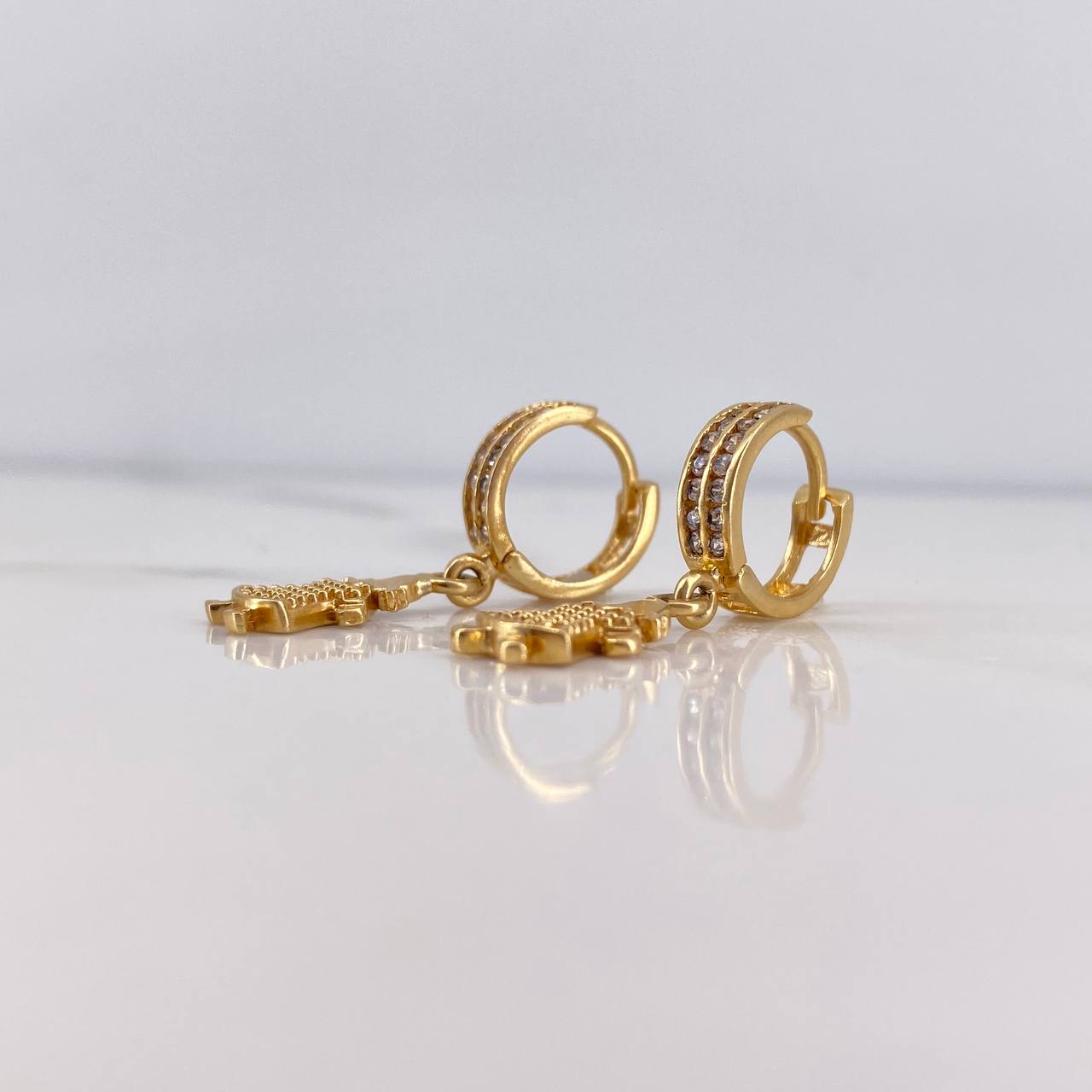 Candongas Niña 4.15gr / 2.7cm / Circones Blancos Oro Amarillo 18K #