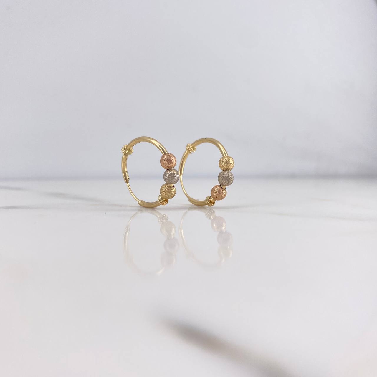 Candongas Aro 1.4gr / 1.6cm / Bolas Dimantadas Tres Oros Oro Amarillo 18K #