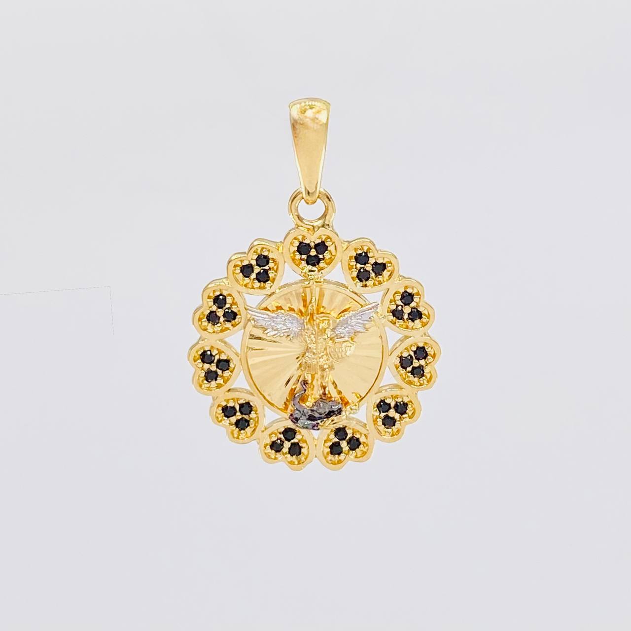 Dije San Miguel Arcangel Bordeado 3.5g / 2.7cm Dos Oros Amarillo Blanco 18K