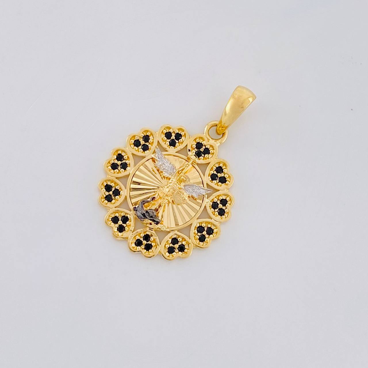 Dije San Miguel Arcangel Bordeado 3.5g / 2.7cm Dos Oros Amarillo Blanco 18K