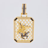 Dije Placa Malla San Miguel Arcangel 21.9g / 6cm Dos Oros Negro Amarillo 18K