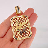 Dije Placa Malla San Miguel Arcangel 21.9g / 6cm Dos Oros Negro Amarillo 18K