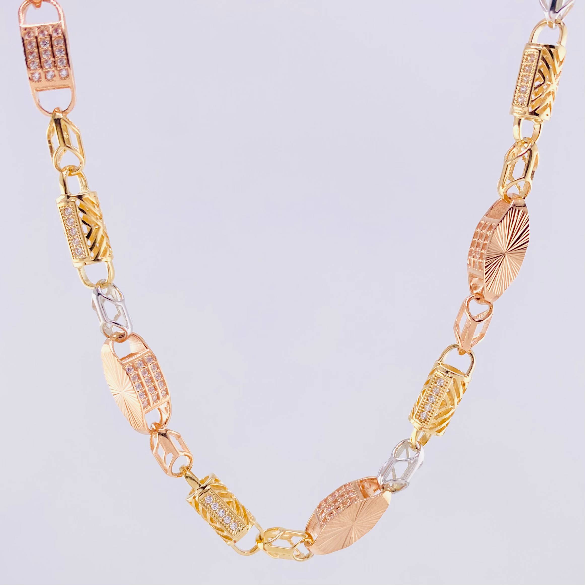 Cadena Rustico Cilindro Rectangular Diamantada 51.7g / 70.6cm / 5.5mm Tres Oros 18K